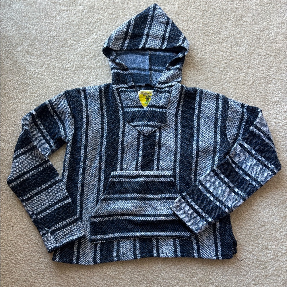 Striped Hooded Sweater - Black and Gray